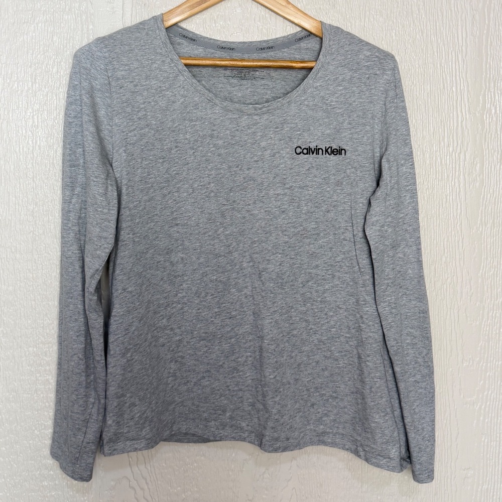 Calvin Klein Sleepwear Womens XL Gray Long Sleeve Logo Lounge Shirt QP3230S